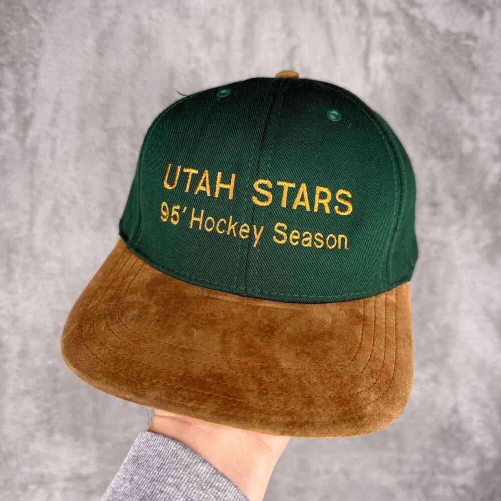 Vtg 90s Utah Stars Hockey Hat Snapback 1995 Season Green Brown Atlas USA Made